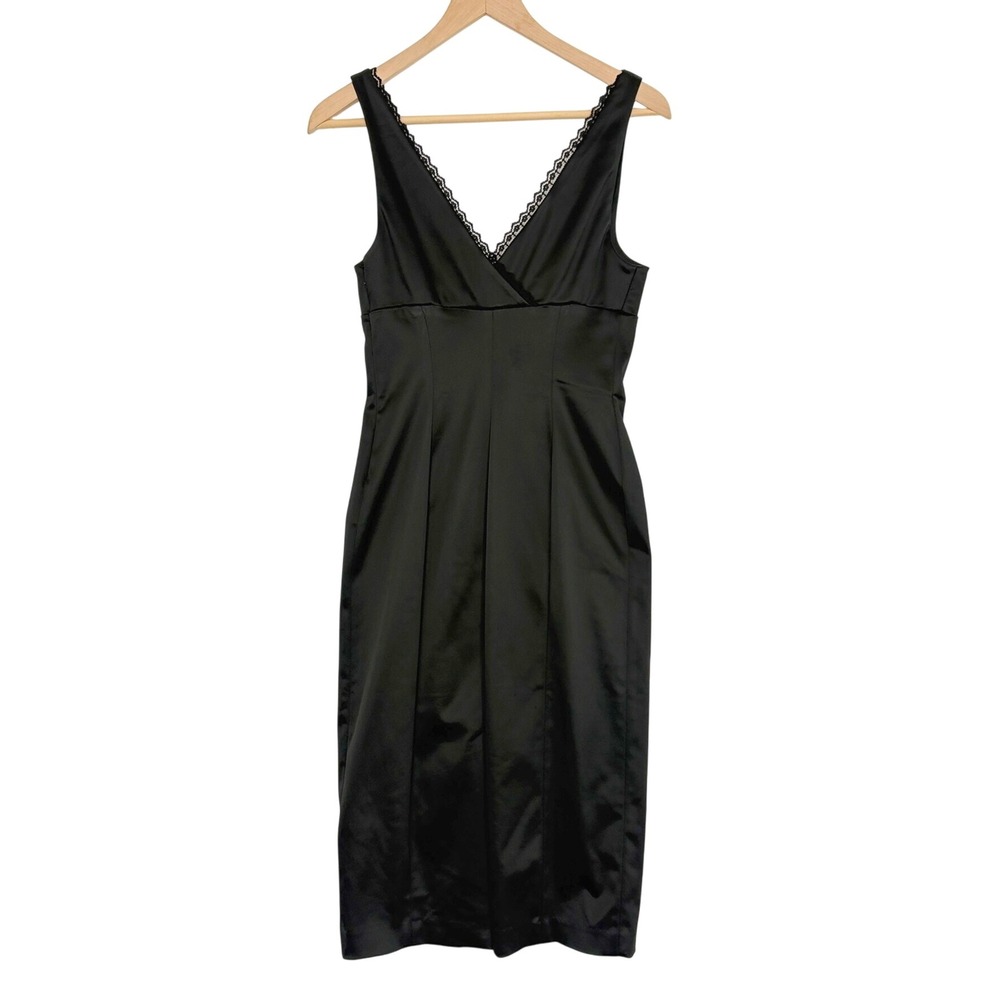 y2k 90s‎ VTG BEBE Black Lace Trim V Neck Bodice Dress Bodycon dark romantic sexy